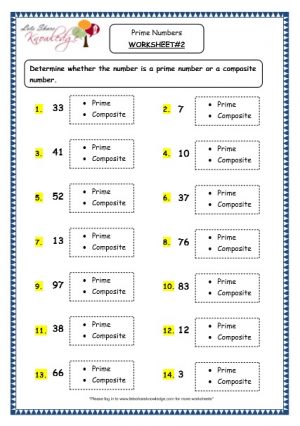 Grade 4 Maths Resources (1.11 Prime Numbers Printable Worksheets)