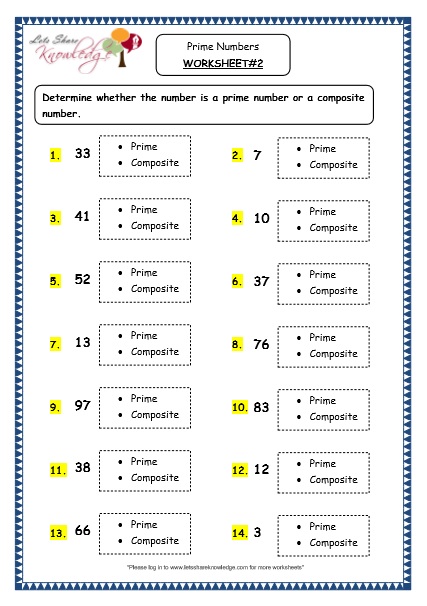 Grade 4 Maths Resources (1.11 Prime Numbers Printable Worksheets