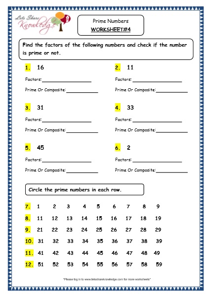  Prime Numbers Printable Worksheets Worksheet 