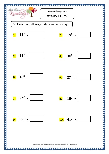  Square Numbers Printable Worksheets 