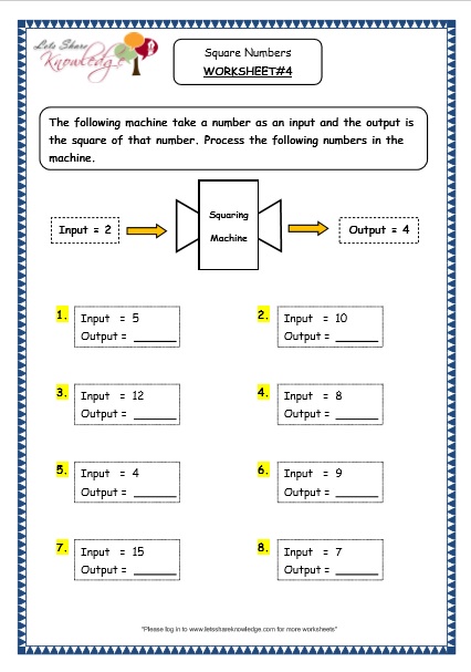  Square Numbers Printable Worksheets Worksheet 