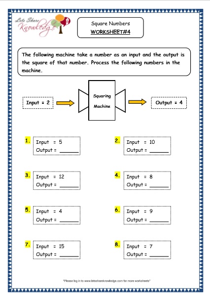 grade 4 maths resources 1 12 square numbers printable worksheets lets share knowledge