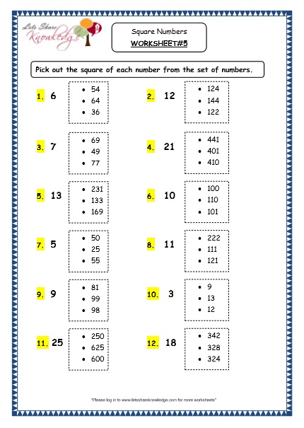  Square Numbers Printable Worksheets Worksheet