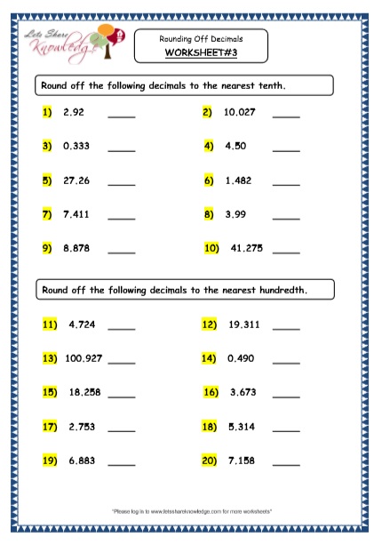 Grade 4 Maths Resources (3.4 Rounding Off Decimals Printable Worksheets