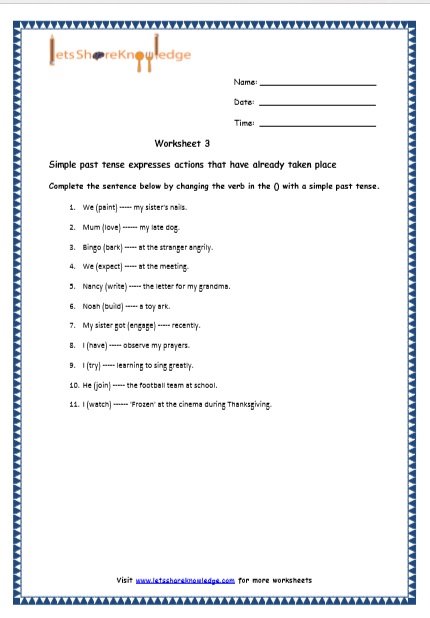  Simple Past Tenses Printable Worksheets Worksheets