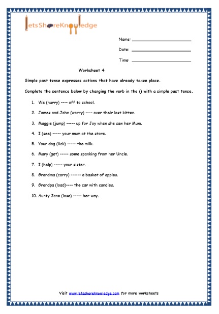  Simple Past Tenses Printable Worksheets Worksheet 