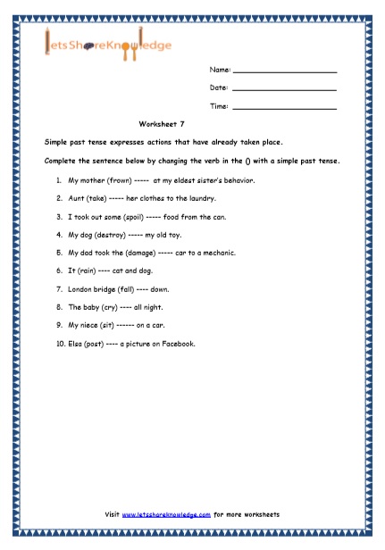  Simple Past Tenses Printable Worksheets Worksheet