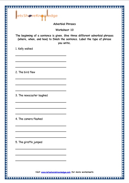  Adverbial Phrases Printable Worksheets Worksheet