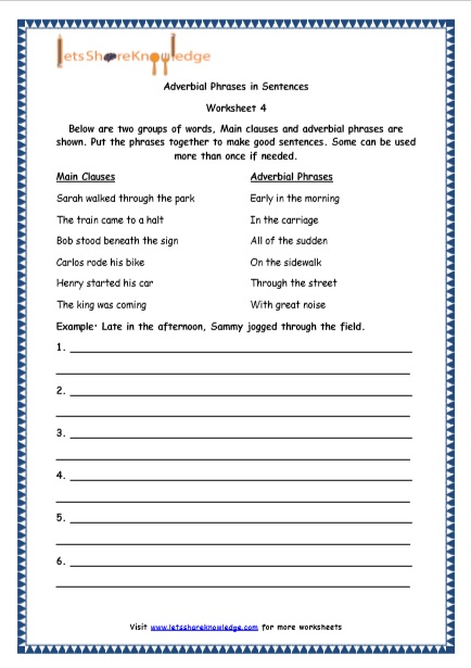  Adverbial Phrases Printable Worksheets Worksheet 