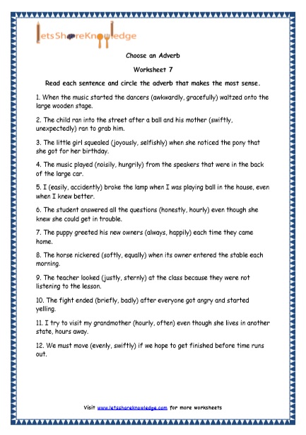 Grade 4 English Resources Printable Worksheets Topic: Adverbs and Adverbs of Degree