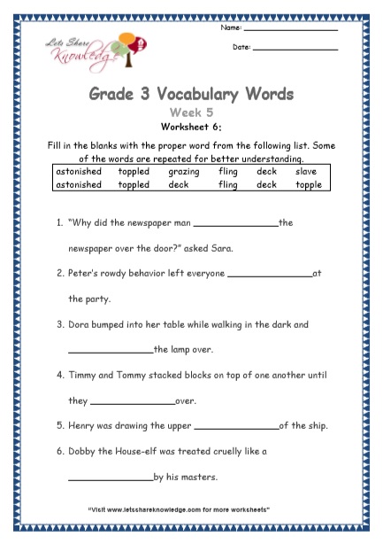  grade 3 vocabulary worksheets Week 5 worksheet 6