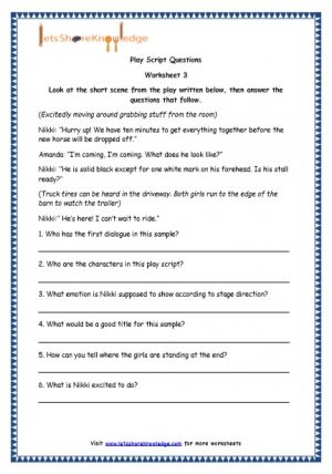 Grade 4 English Resources Printable Worksheets Topic: Play Scripts