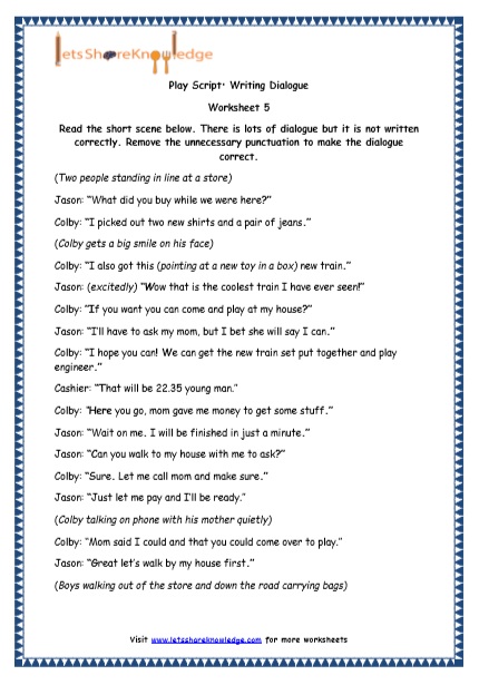 Grade 4 English Resources Printable Worksheets Topic Play Script 