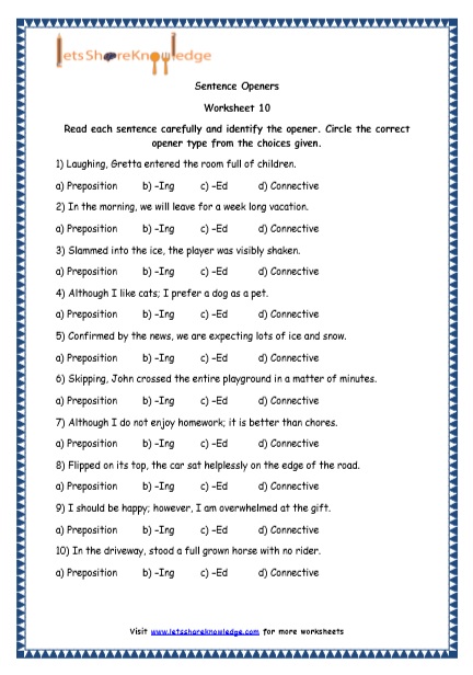  Sentence Openers Printable Worksheets Worksheet