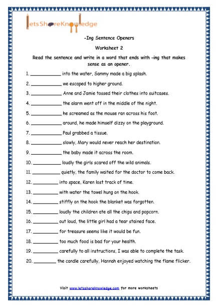  Sentence Openers Printable Worksheets 