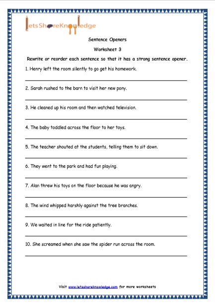  Sentence Openers Printable Worksheets Worksheets