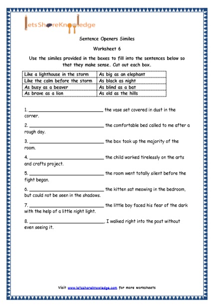  Sentence Openers Printable Worksheets Worksheet