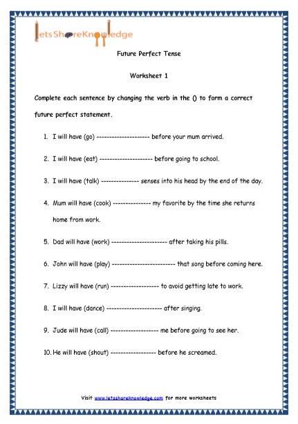  Future Perfect Tenses Printable Worksheets Worksheet