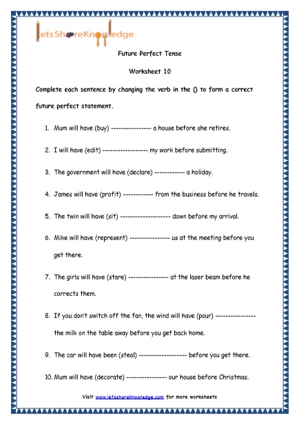  Future Perfect Tenses Printable Worksheets Worksheet