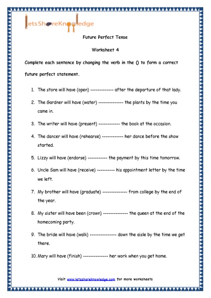  Future Perfect Tenses Printable Worksheets Worksheet 