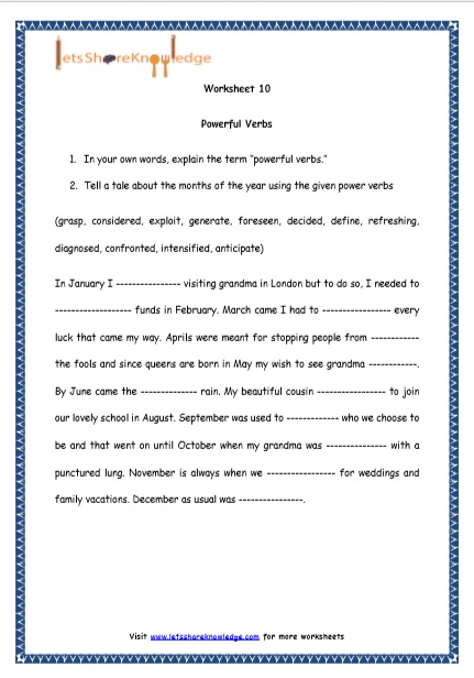  Powerful Verbs Printable Worksheets Worksheet