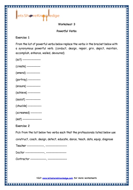  Powerful Verbs Printable Worksheets Worksheets
