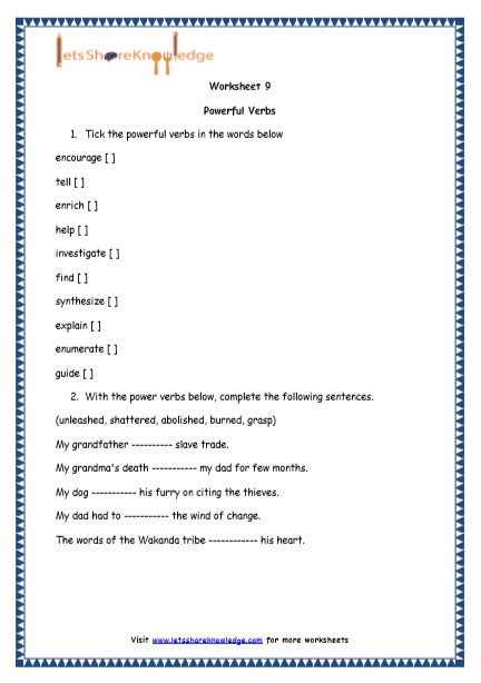  Powerful Verbs Printable Worksheets Worksheet