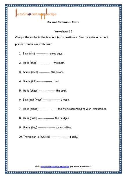 Worksheet Of Present Continuous Tense For Class 4th