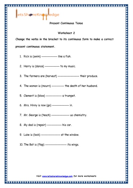  Present Continuous Tenses Printable Worksheets 