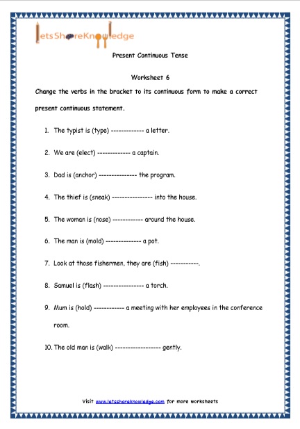  Present Continuous Tenses Printable Worksheets Worksheet