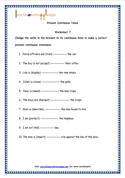 Grade 4 English Resources Printable Worksheets Topic: Present ...