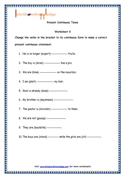 Grade 4 English Resources Printable Worksheets Topic: Present Continuous Tenses