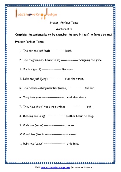  Present Perfect Tenses Printable Worksheets Worksheet