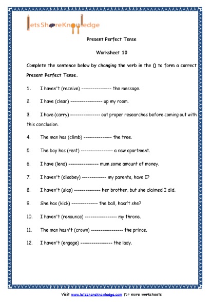 Grade 4 English Resources Printable Worksheets Topic: Present Perfect ...