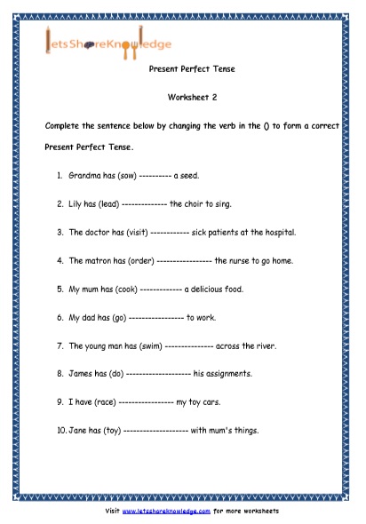  Present Perfect Tenses Printable Worksheets 