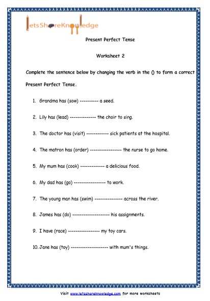 Grade 4 English Resources Printable Worksheets Topic: Present Perfect ...