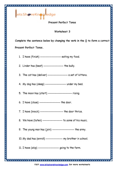  Present Perfect Tenses Printable Worksheets Worksheets