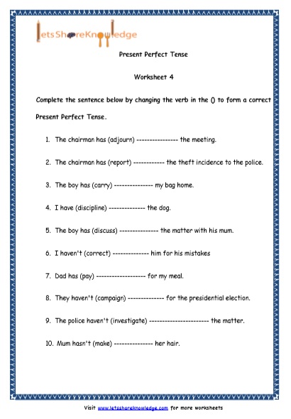  Present Perfect Tenses Printable Worksheets Worksheet 