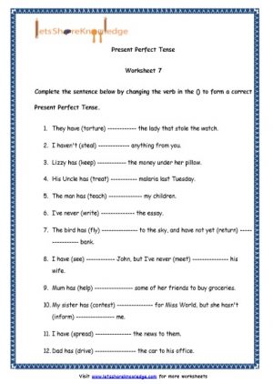 Grade 4 English Resources Printable Worksheets Topic: Present Perfect