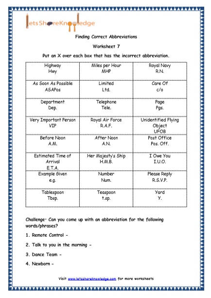 grade 4 english resources printable worksheets topic abbreviations lets share knowledge