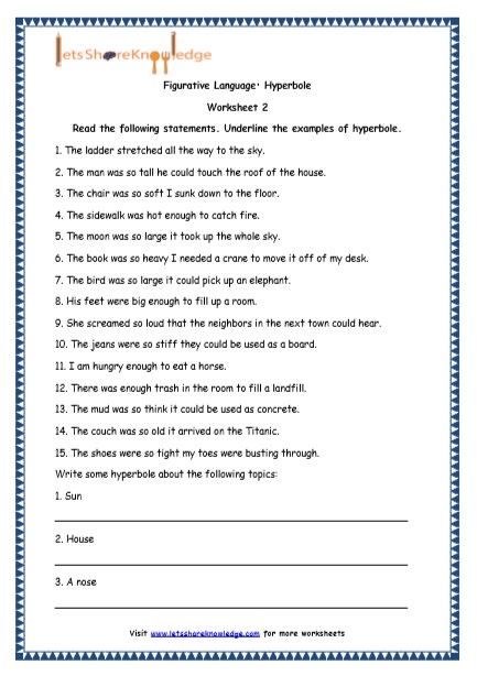 Grade 4 English Resources Printable Worksheets Topic: Figurative