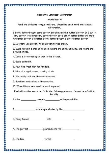 Grade 4 English Resources Printable Worksheets Topic: Figurative ...