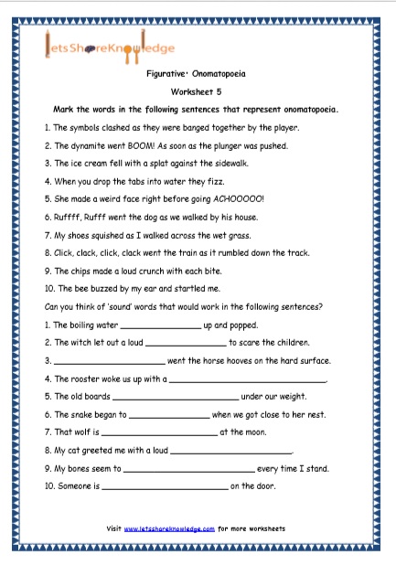 Grade 4 English Resources Printable Worksheets Topic: Figurative Language