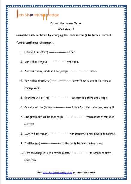  Future Continuous Tenses Printable Worksheets 