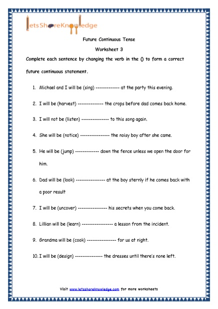  Future Continuous Tenses Printable Worksheets Worksheets