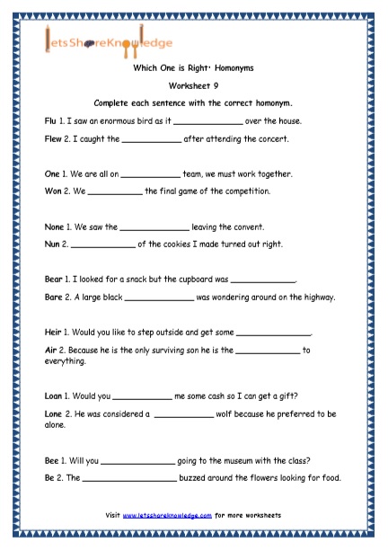 grade 4 english resources printable worksheets topic homonyms lets share knowledge