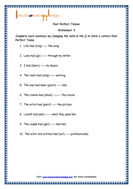 grade 4 english resources printable worksheets topic past perfect tenses lets share knowledge