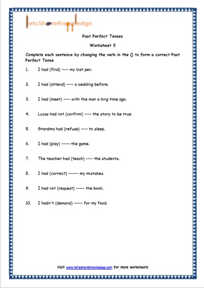  Past Perfect Tenses Printable Worksheets Worksheet