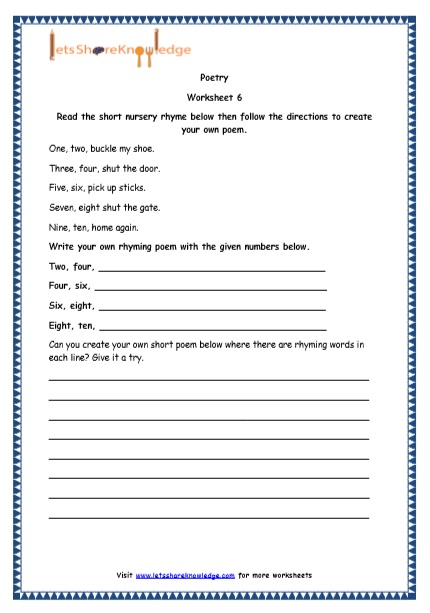 Grade 4 English Resources Printable Worksheets Topic: Poetry - Lets ...