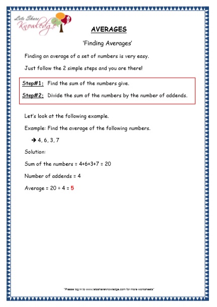  Finding Averages Printable Worksheets